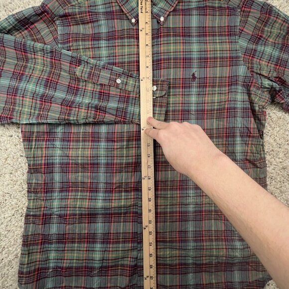 Ralph Lauren Button Up Shirt Cotton 16 Large Green Red Orange Plaid Classic Fit - Picture 3 of 8